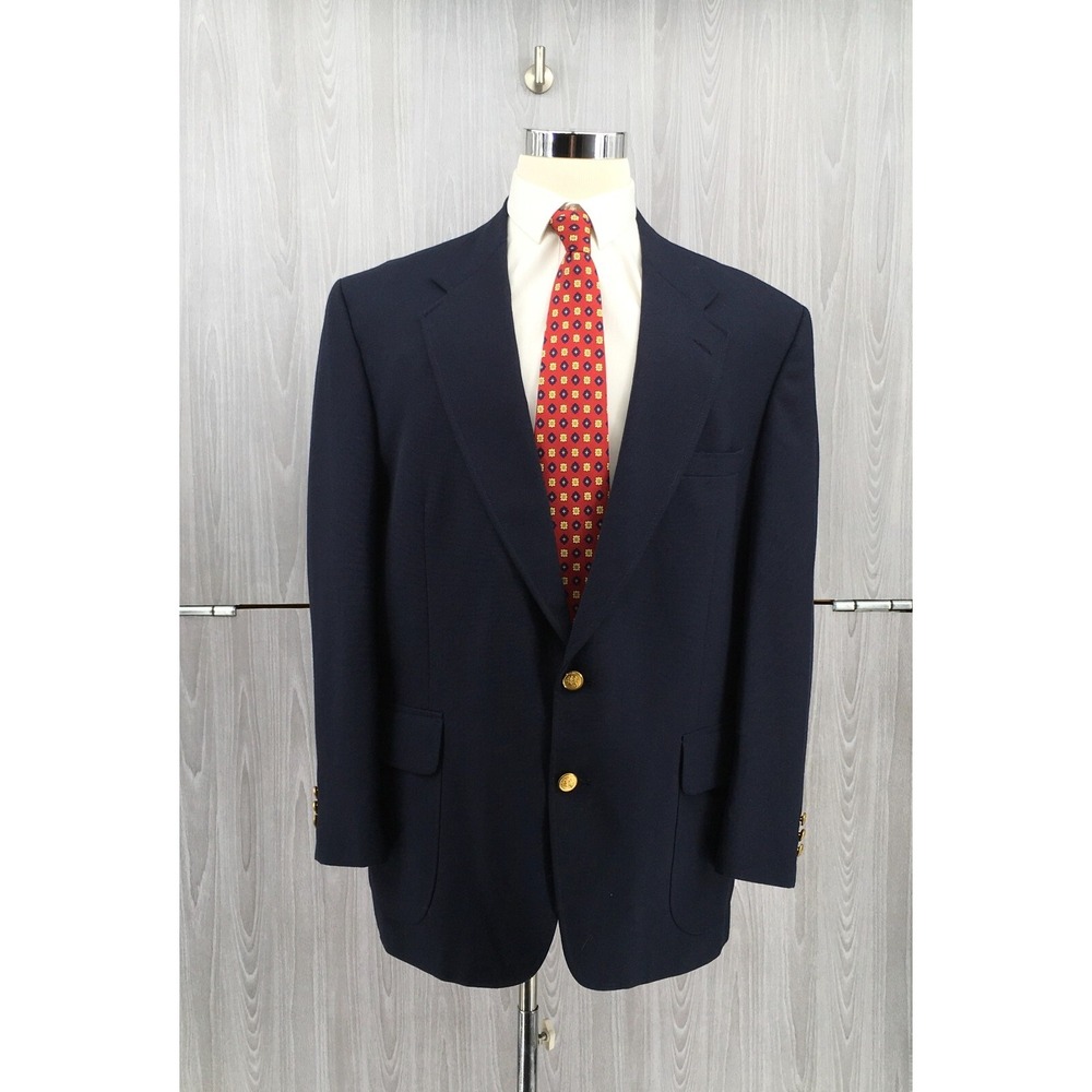 Stafford Men's Wool Blend Two-Button Blue Blazer Sport Size 46R